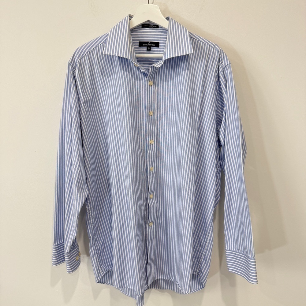 Daniel Hechter Light Blue Striped Cotton Dress Shirt Size 17
